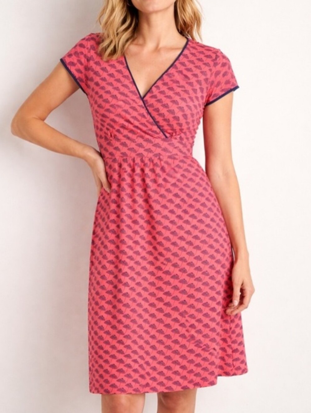 Boden Umbrella Print Spring Faux Wrap Dress 8R